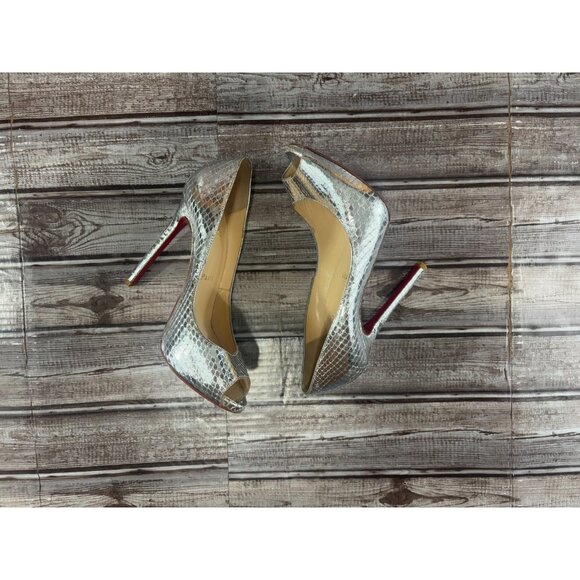 Christian Louboutin Lady Peep python snakeskin silver metallic hells shoes sz 36 - Picture 6 of 9